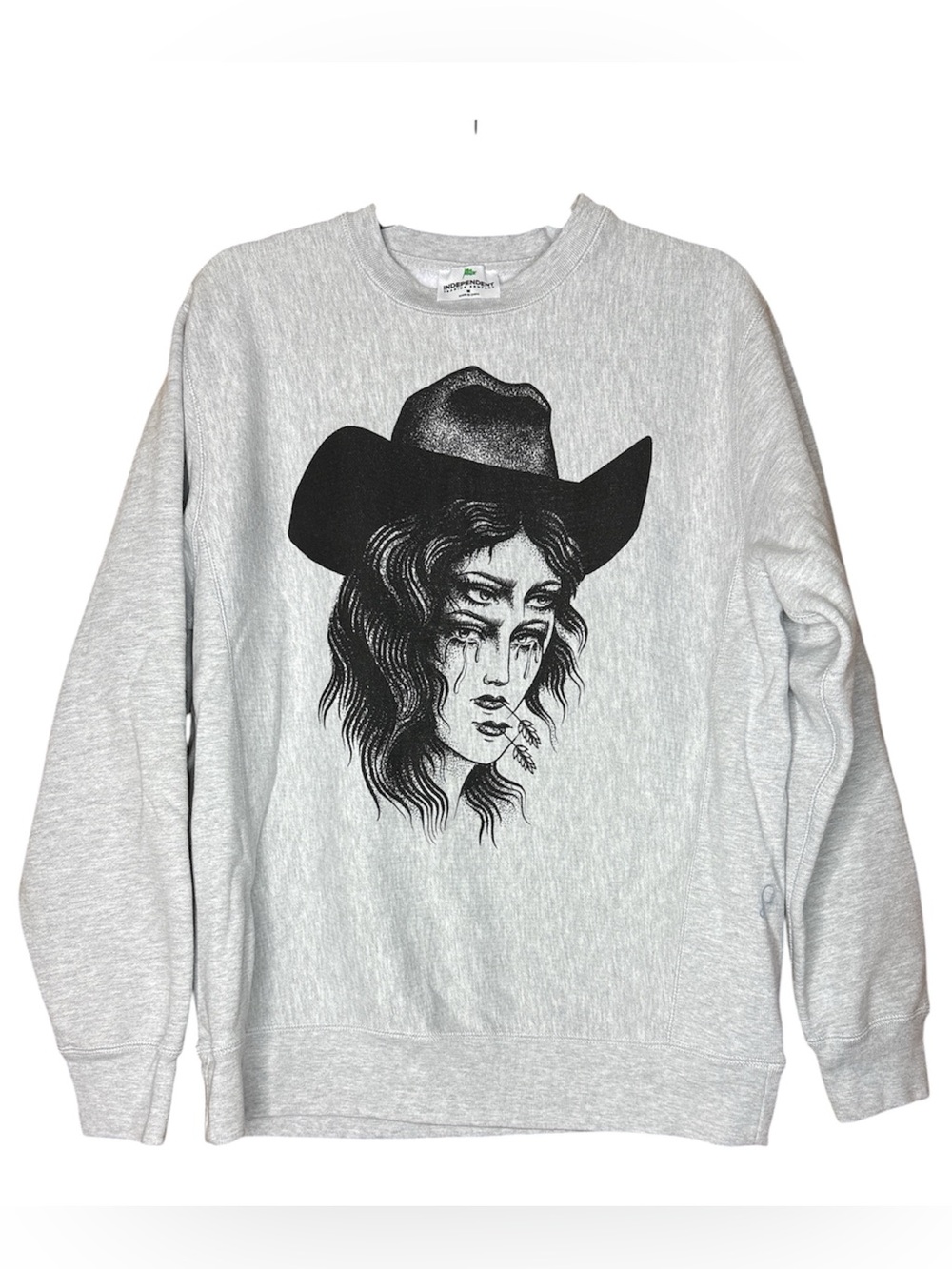 Independent Trading Co Gray Graphic Sweatshirt Medium Cowboy Hat Face Crewneck M